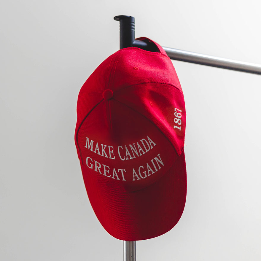 A red "Make Canada Great Again" hat.